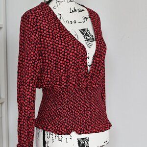 NEW Paper Crane NWT Smocked Waist Women MED Floral Print Long Slv Boho